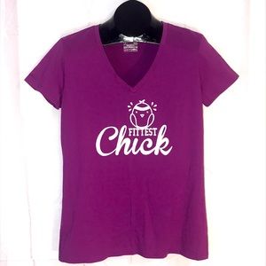 UNDER ARMOR Purple V-neck Fittest Chick T-Shirt L